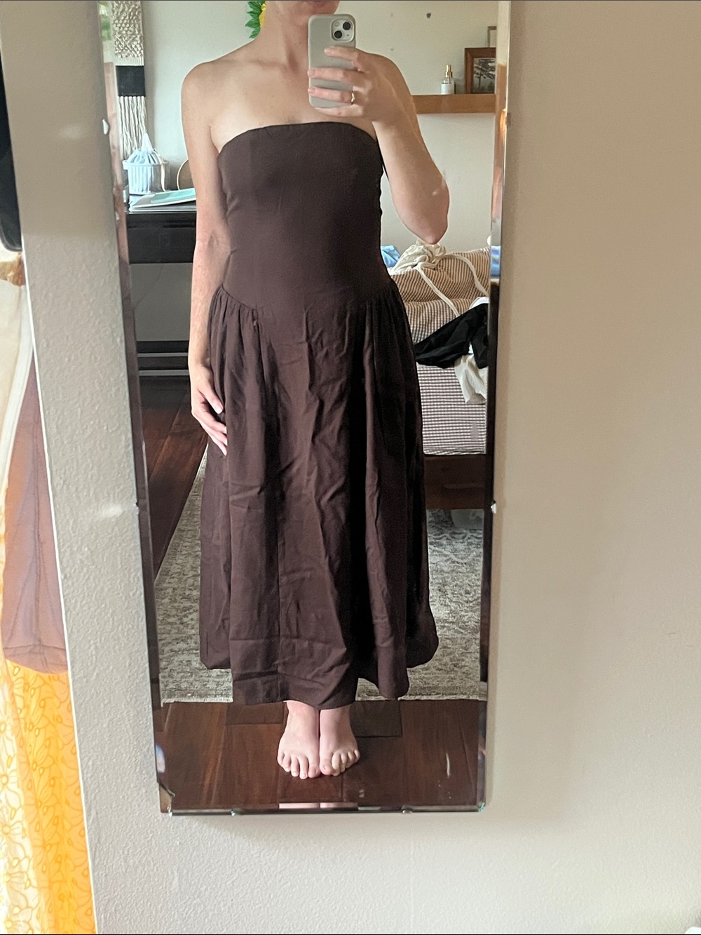 Wayf Strapless Dark Brown Midi Dress